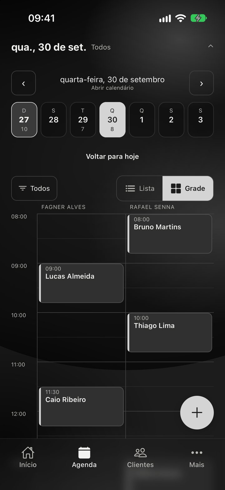 A agenda do dia no Tesourando, com os horários de cada barbeiro
