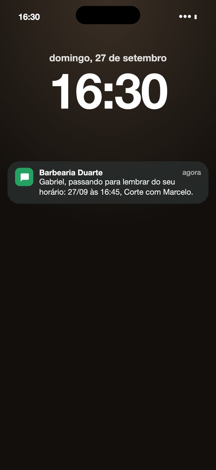 O lembrete do horário chegando no celular do cliente